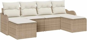 vidaXL Kerti Kanapé Szett párnával 6 pcs Bézs és fehér Poli rattan