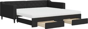 vidaXL fekete kihúzható szövet heverő fiókokkal 100 x 200 cm