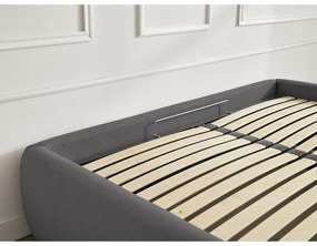 Sötétszürke kárpitozott ágyneműtartós-ágytámla nélkül franciaágy ágyráccsal 180x200 cm Inera – Bobochic Paris