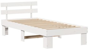 ágykeret fejtámlával Fehér 100x200 cm Tömör fa fenyő