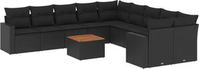 vidaXL 11 részes fekete polyrattan kerti ülőgarnitúra párnákkal