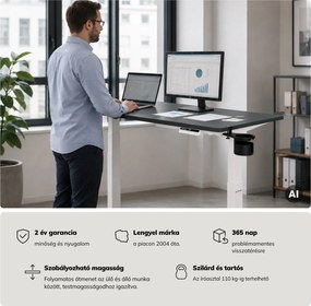 Elektromos, állítható magasságú, ergonomikus, fehér-antracit íróasztal,1200x600 mm: ARIA