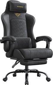 Ergonomikus játékos szék lábtartóval, karfákkal, tintafekete