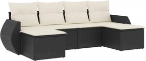 vidaXL 6 részes fekete polyrattan kerti ülőgarnitúra párnákkal