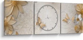 Kép - virágok pillangókkal (órával) (90x30 cm)