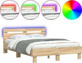 vidaXL sonoma tölgy színű ágykeret fejtámlával és LED-del 120x190 cm
