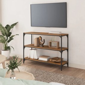 füstös tölgy színű fa és acél könyvszekrény 100 x 33 x 70,5 cm