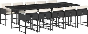 vidaXL 11 részes fekete polyrattan kerti étkezőgarnitúra párnákkal