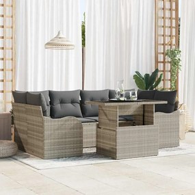 vidaXL Kerti Kanapé Szett párnával 7 pcs Világosszürke Poly Rattan