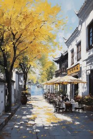 Vászonkép Canvas Város Kína Utca Kávézó Ginkgo Víz 80x120