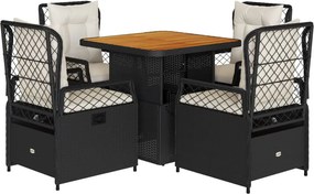 vidaXL 5 részes fekete polyrattan kerti étkezőgarnitúra párnákkal