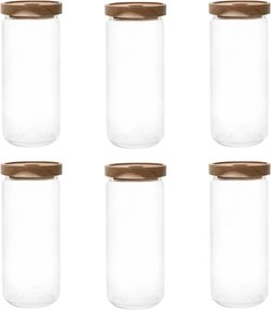 6 db-os konyhai üvegedény szett 1 l magas, fa fedéllel