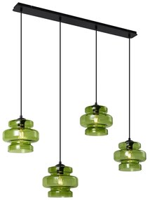 Retro függőlámpa fekete, zöld üveggel, 4-es - Denise