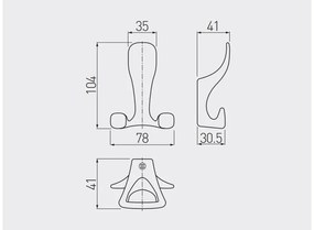 Fogas fém, Toledo A0, matt fekete, kalaptartós dupla