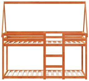 viaszbarna tömör fenyőfa ágy emelettel és tetővel 80 x 200 cm