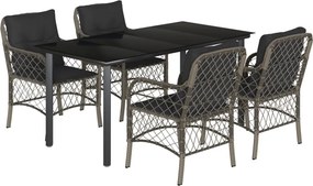 vidaXL 5 részes szürke polyrattan kerti étkezőgarnitúra párnával