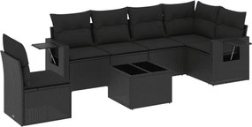 vidaXL 7 részes fekete polyrattan kerti ülőgarnitúra párnával