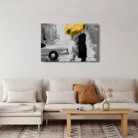 Kép - Szerelmespár egy esernyő alatt, sárga (90x60 cm)