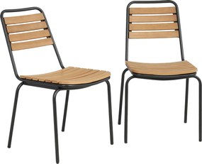 Outsunny 2 db időjárásálló kerti szék – acél váz, FSC eukaliptusz ülés, egymásra rakható, 160 kg | Aosom