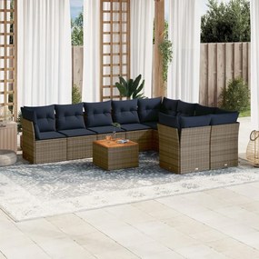 10 részes szürke polyrattan kerti ülőgarnitúra párnával