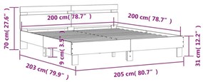 füstös tölgy színű szerelt fa ágykeret fejtámlával 200 x 200 cm