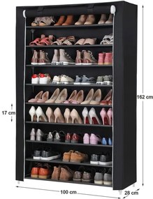 MATIS textilszekrény polcokkal, 100x162 cm, fekete