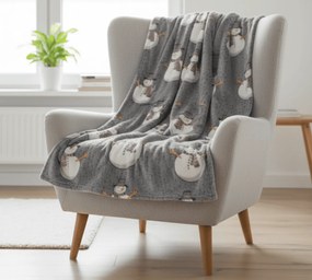 Sötétben világító karácsonyi mikroplüss pléd SNOW BUDDY, szürke Méret: 150 x 200 cm