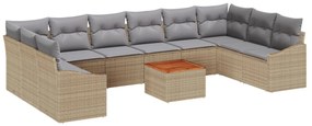 11 Részes Kert Sofaszett Párnákkal Bézs Poli Rattan Akác