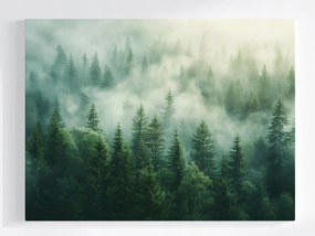 Poszter Tájkép Hegyek Fák Erdő Köd Nap 100x75