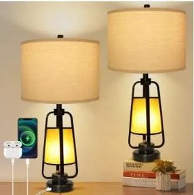 LED-es asztali asztali lámpa érintős fényerőszabályzóval és bézs lámpaernyővel