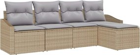 vidaXL Kanapé Szett párnával 5 pcs Bézs polirattan