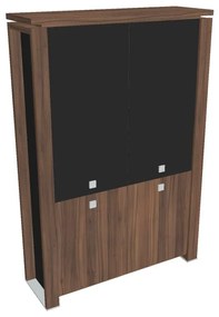 Verno+ S magas szekrény 140 x 46 x 210 cm, kombinált ajtó, dió / fekete