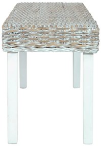 fehér természetes kubu rattan és tömör mahagóni fa pad 110 cm