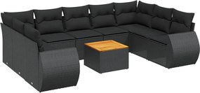 vidaXL 10 részes fekete polyrattan kerti ülőgarnitúra párnákkal