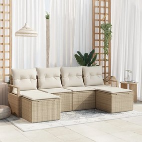 6 részes Kert Kanapé Szett Párnákkal Bézs Poly Rattan