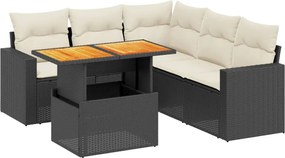 vidaXL 6 részes fekete polyrattan kerti ülőgarnitúra párnákkal