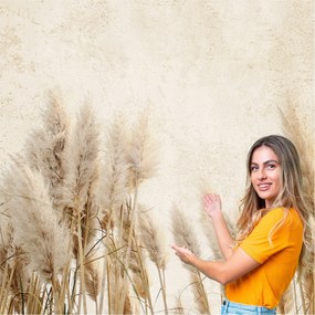 3D fotótapéta Nappali Hálószoba Boho Fű Levelek Beton Loft 588x280 BKLB03F