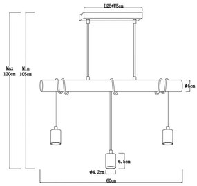 Globo 15539-3H - Csillár zsinóron GREGOR 3xE27/60W/230V