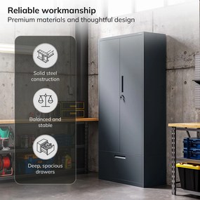 Moduláris többfunkciós fém szekrény magas fiókkal antracit MEGAN 1950 x 900 x 400 mm