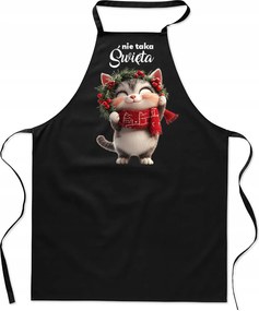 Konyhai Kötény Női férfi karácsonyi pamut nyomott mintás fekete