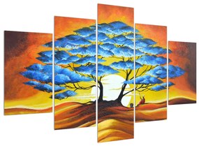 Orientáis kép - kék fa és a nap (150x105 cm)