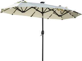 Outsunny Dupla Naposernyő, 295 x 219cm, LED Fényekkel Ellátott Naposernyő, Ovalis, Szélálló Kerti Napernyő, Masszív Piacernyő Állítható Dőlésszöggel,