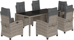 vidaXL 7 részes szürke polyrattan kerti étkezőgarnitúra párnával