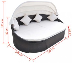 barna polyrattan kültéri napozóágy tetővel