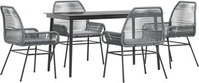 vidaXL 5 részes szürke polyrattan üveg kerti étkezőgarnitúra párnával