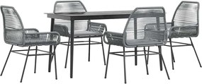 vidaXL 5 részes szürke polyrattan üveg kerti étkezőgarnitúra párnával