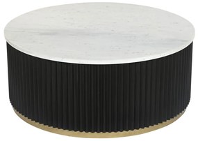 Modern kerek fekete dohányzóasztal fehér márvány asztallappal 80 cm