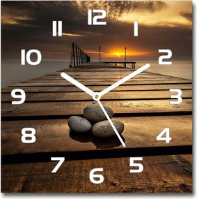 Négyzet alakú üveg falióra Fa móló 30x30 cm