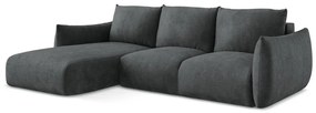Sötétszürke zsenília kinyitható sarokkanapé (bal oldali-heverő résszel) Leila – Makamii