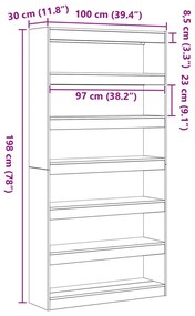 Könyvespolc Fekete tölgy Szerelt fa 100 x 30 x 198 cm Polcolás